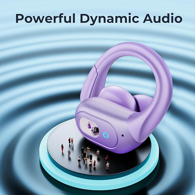 occiam Active Noise Cancelling Earbuds Wireless Bluetooth Headphones Ear Buds 90Hrs Playback Stereo Bass Earphones with Mic Over-Ear Hooks IPX7 Waterproof Headset for Work Sports Running Gym Purple