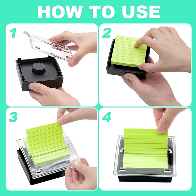 Pop Up Sticky Note Dispenser Sticky Note Holder Pop Up Note Dispenser Transparent Top for 3 x 3 Inch Sticky Notes School Office Home Store Black Base Clear Top (2)