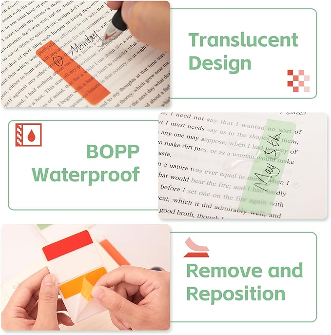 KICNIC Sticky Tabs 480 Pcs 2Inch, Pastel Book Tabs, Adhesive BOPP Page Tabs, Transparent Annotation Labels, Tabs for Notebooks, Small Markers for School, College, Office (12 Colors)