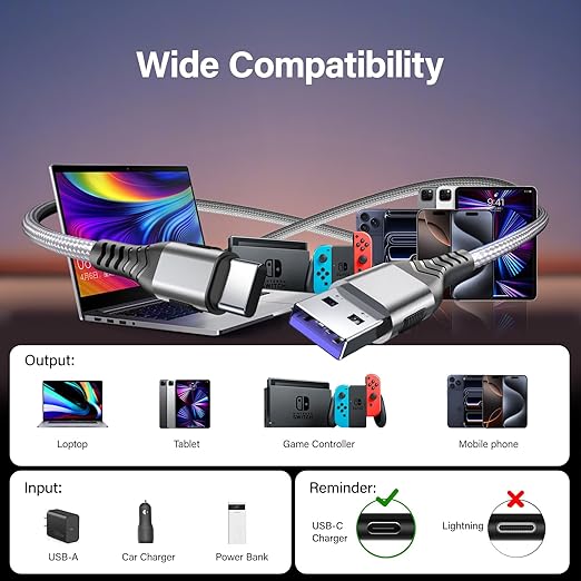 USB to USB C Cable, 2Pack 10FT USB A to Type C Charger Cord, Data Sync Nylon Braided Type C Fast Charging Cable for Phone 17 Pro Max/17/ 16e/16/15 Pro/15/Android/Samsumg G Alaxy S25 S24- Grey