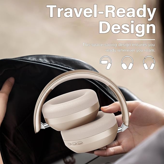 Wentronic Y05 Bluetooth Headphones Wireless Over Ear Noise Cancelling with Microphone 48 Hours Playtime, High Sound Quality Foldable Soft Earpads Earphones for Travel-Starlight