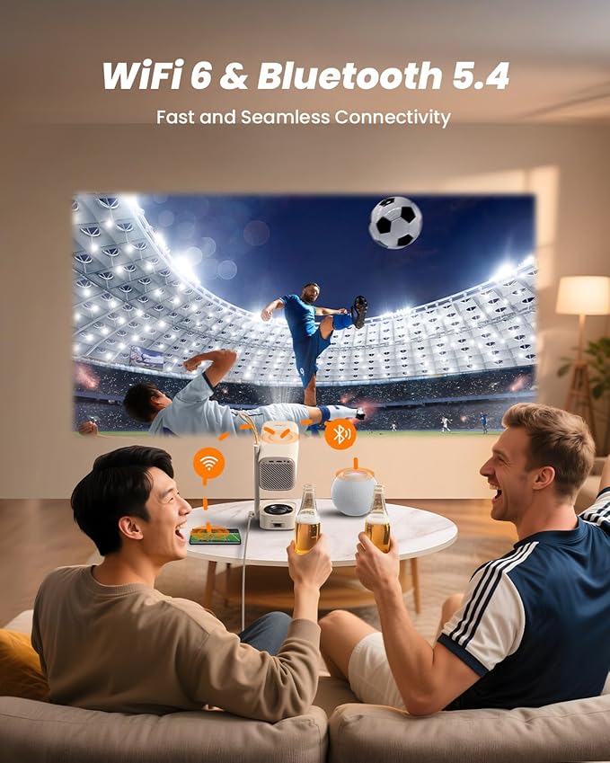 Yaber T1 Pro Mini Projector with WiFi and Bluetooth, Dolby Audio & Turbo Sonic Bass, Auto Focus & Keystone, Native 1080 FHD with HDR10, Portable Projector for Outdoor Indoor Use