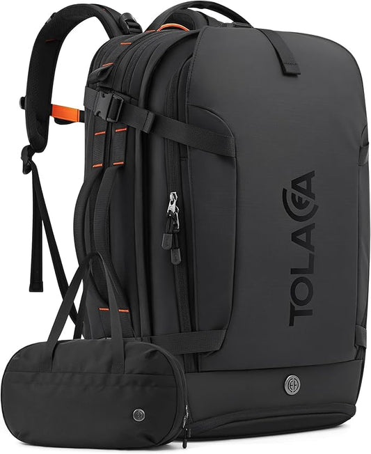 Tolaccea Travel Laptop Backpack, TSA Friendly Flight Approved Carry-on Business Rucksack Work Backpack with Extra Toiletry Bag, Dual Storage for 17.3" Laptop and 12.9" Tablet, 40-45L Expandable