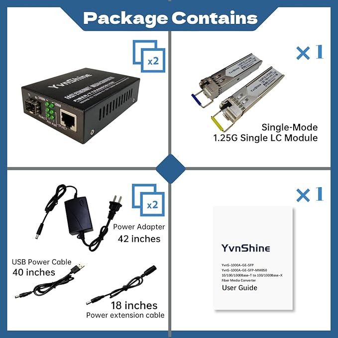 1 Pair Fiber Ethernet Media Converter, Includes 1 Pair 1.25G Single-Mode Single-Fiber SFP Transceiver, Gigabit SFP to RJ45 Converter with 1000BASE-SX SFP to LC Module (WDM 1310&1550nm, Up to 30KM)