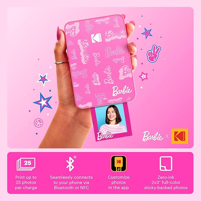 Kodak x Barbie Step Slim Wireless Instant Portable Photo Mobile Printer (Signature Style)+ Barbie Deluxe Camera Case + Barbie Photo Album + Zink Paper (20 Sheets)