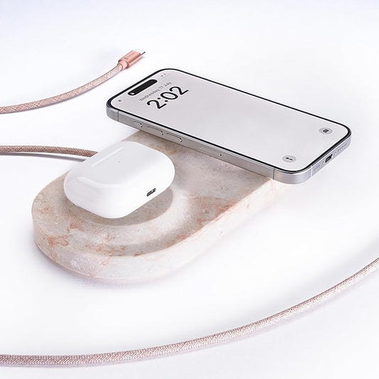 Einova Dual Classic Stone – Dual Wireless Charging Pad in Genuine Marble, Designed in Italy, Qi Certified, for Smartphones, Wireless Earbuds & More – Cream Marble