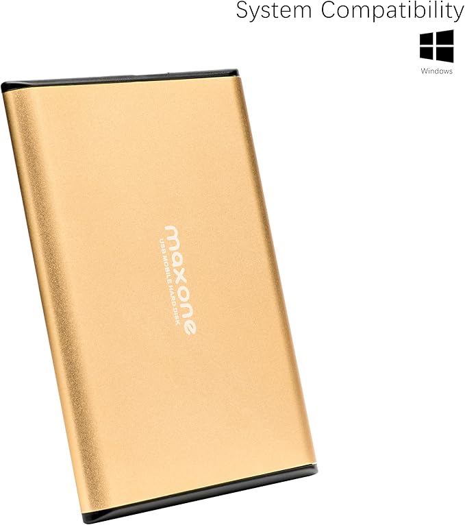 Maxone 500GB Ultra Slim Portable External Hard Drive HDD USB 3.0 Compatible with PC, Laptop - Gold