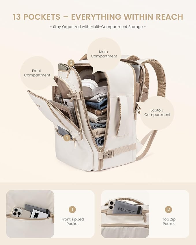 LOVEVOOK Travel Backpack for Women & Men, 40L Large Carry On Backpack Airline Approved, TSA Personal Item Weekender Bag, Water Resistant Laptop Backpack with 3 Packing Cubes for Travel Essentials