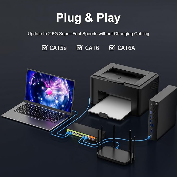 10-Port 2.5gb Switch, 8*2.5G RJ45 and 2×10G SFP Uplink Ports, Unmanaged, Fanless, Multi gigabit, Compatible with 100/1000/2500Mbps Network.