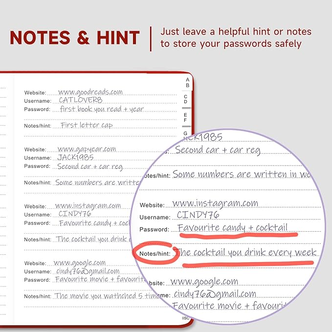Password Book with Alphabetical Tabs – Hardcover Internet Address & Password Organizer – Password Keeper Notebook for Computer & Website – 7x 10" Log-in Password Journal w/Thick Paper (Red)