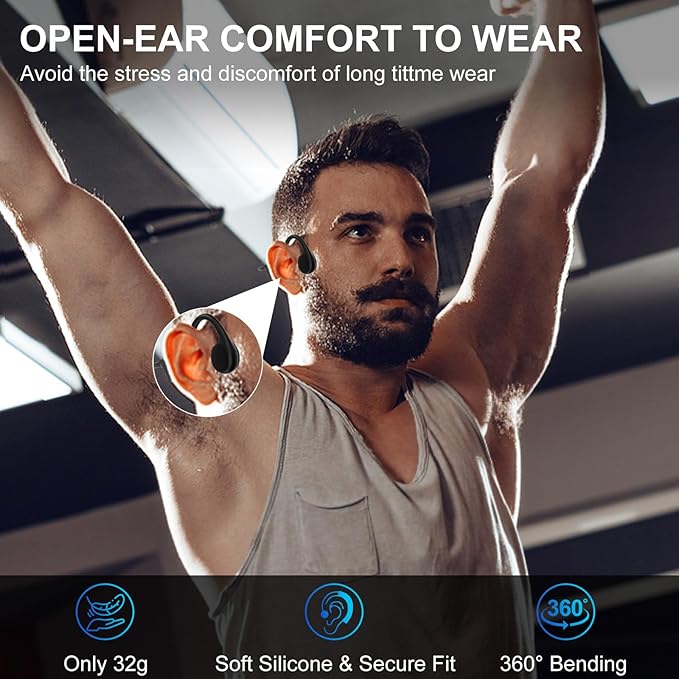 Bone Conduction Swimming Headphones,Wireless IPX8 Waterproof Open-Ear Headphone/Earphones, 32G Underwater Headset/Earbuds, Sports, Swimming, Diving