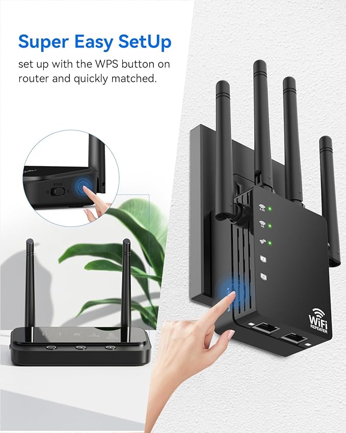 Dual Band 5GHz/2.4GHz WiFi Extender, WiFi Booster, WiFi Extender Signal Booster, Covers 12880 Sq.ft, Supports 105 Devices, Wireless Signal Booster for Home