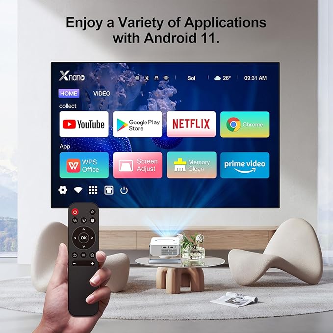 Mini Projector 4K support with WiFi 6 and Bluetooth 5.0, 4w Speaker, Auto Vertical Keystone 45° Rotatable Portable Proyector for Home Bedroom Outdoor