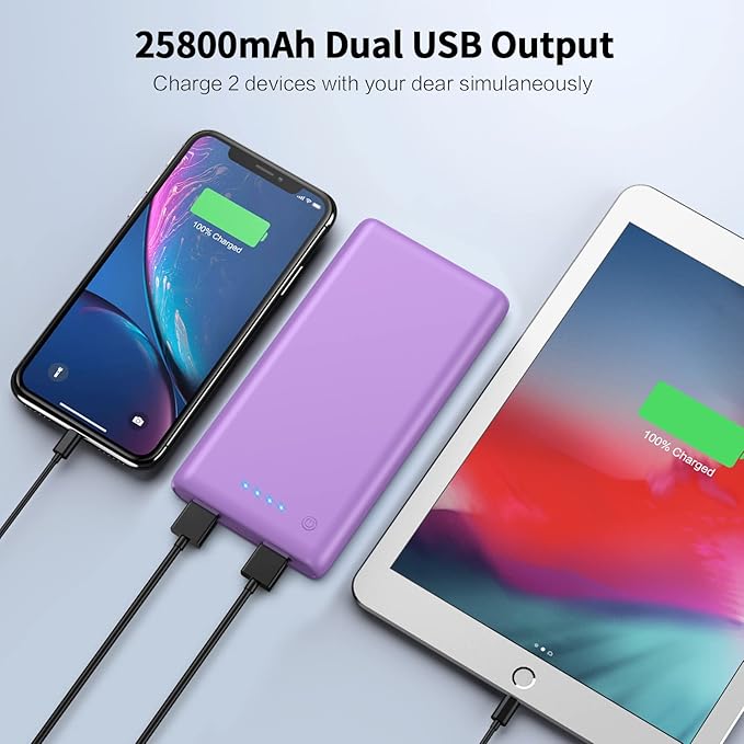 Portable Charger Power Bank 25800mAh Huge Capacity External Battery Pack Dual Output Port with LED Status Indicator Power Bank for iPhone, Samsung etc