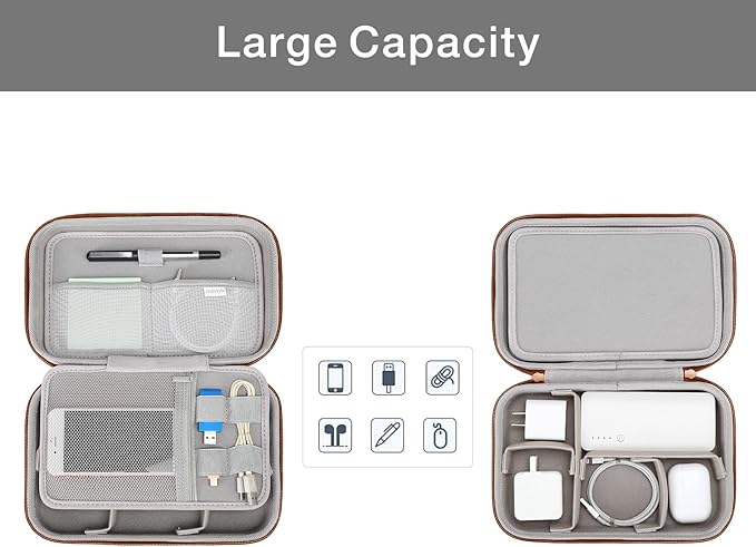 MOSISO Electronic Organizer Travel Case Compatible with MacBook Power Adapter, Compatible with Magic Mouse & Pencil, SD Card, USB Flash Disk with 4 Modular Insert & 2 Cable Tie & Snap Hook, Brown
