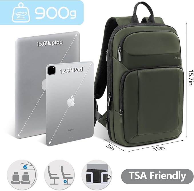 Backpack for Men Slim & Expandable Travel Laptop Backpack with USB Charging Port Water Resistant Anti-Theft Business Backpack Fits 15.6 Inch Laptop for Commute Work College with Small Bag(Olive Green)