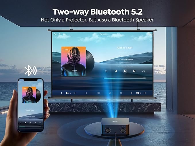 [1500 ANSI/Netflix-Licensed/36W Dolby Audio] Smart-Projector with WiFi 6 and 2-Way Bluetooth, Auto Focus & Keystone, TOPTRO X9 4K Supported Outdoor Movie Projector, Gray