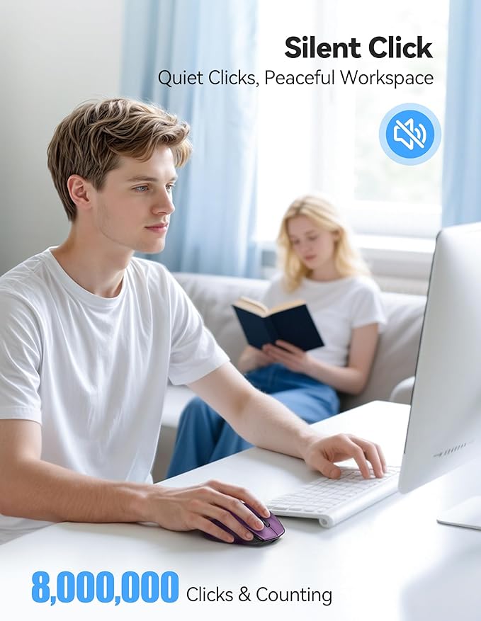 TECKNET PRO Rechargeable Wireless Mouse, Silent Click, 800mAh Long Battery Life, 6 Adjustable 6400 DPI, Cordless Computer Mouse, 6 Button Ergonomic Mouse for PC Mac Chromebook - Purple