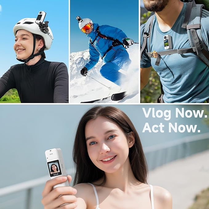 SJCAM C300 Vlogging Combo,4K Pocket Action Camera,7H Power,6-Axis Stabilization,Dual-Touch Screen 154° Wide FOV Video Camera for Photography Camcorders,Travel,Waterproof,Live Streaming,64G Card