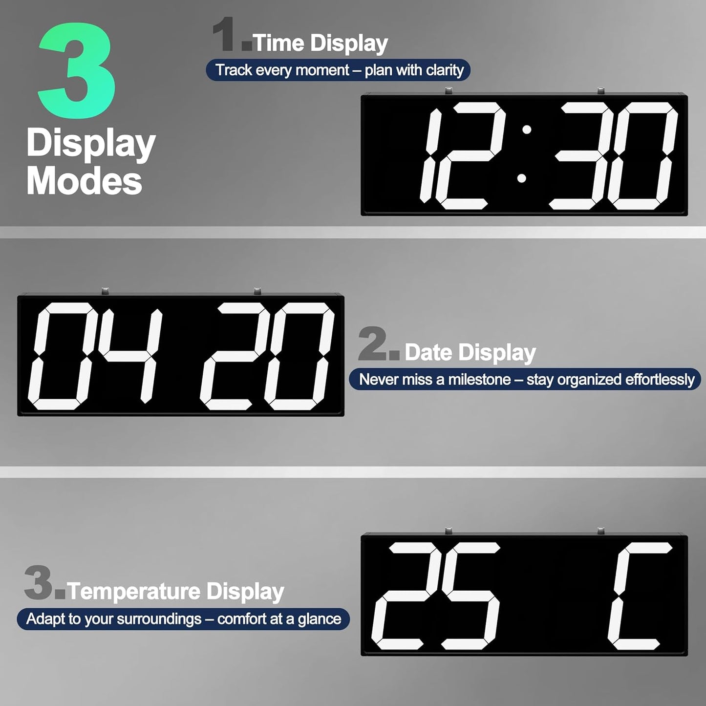 Large Double Sided Digital Wall Clock 19" with Remote Control,Suspended Design for Hospitals, Factories, Airports.