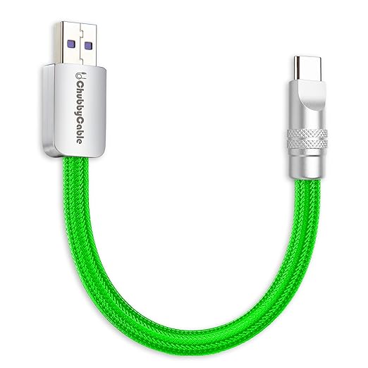chubbycable Cute Chubby 120W Short USB C Cable Power Bank Fast Charging Cable Nylon Braided Charger Cord Compatible with iPhone 17-15 Series iPad, Green, USB-A to Type-C, 0.32FT