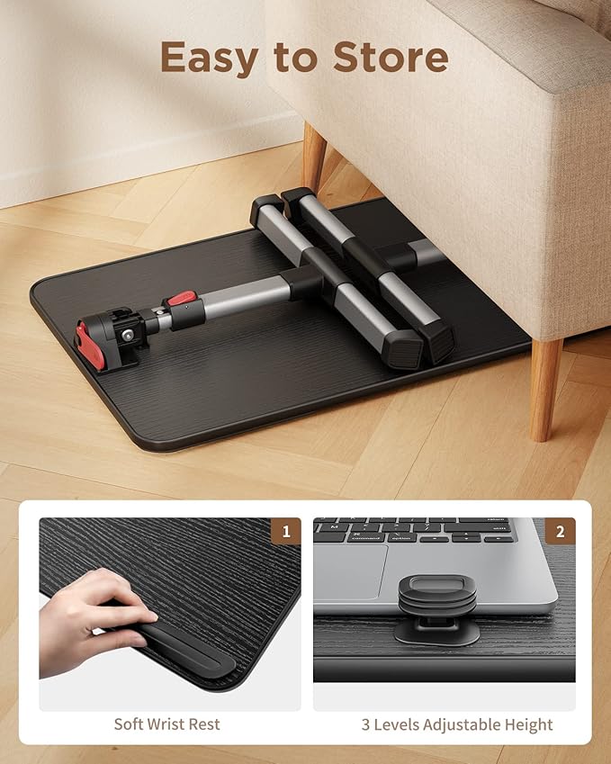 SAIJI Laptop Bed Tray Table, Adjustable Home Office Standing Desk Portable Lightweight Foldable Lap Desk for Sofa Couch Floor Working Studying Reading Writing Eating,Fit Up to 17" Laptop(Large，Black)