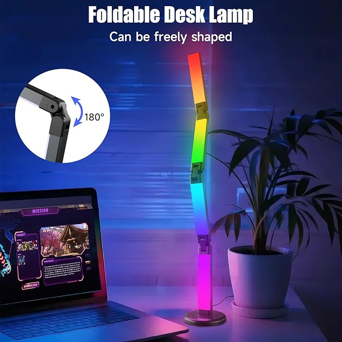 Led Desk Lamp with Atmosphere Lighting, Smart RGB LED Desk Lamp-Music Sync and 16 Million DIY Colors, Foldable Lamp with Dimmable and Timer, Modern LED Lights for Desk, and Gaming Rooms