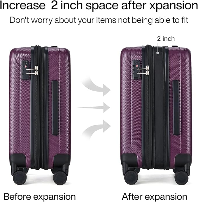 Hanke Expandable Hardshell Luggage Sets 3 piece Carry On Luggage with Wheels Suitcases Lightweight Checked Tsa Luggage Rolling Large Suitcase Travel Luggage Bag Woman Men 20/24/29 Inch(Purple)