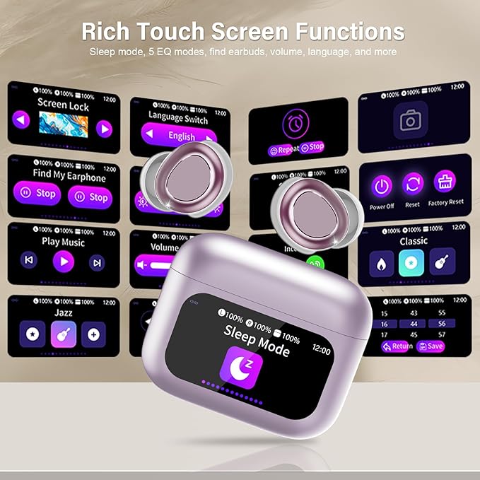 Sleep Earbuds Bluetooth 5.4 in Ear Touch Screen Sleep Headphones, Small Design Mini Sleep Earbuds for Side Sleepers with Sleep Mode, 48H Playtime Sleep Earphones Clear Calls, 5 EQ Modes, Purple