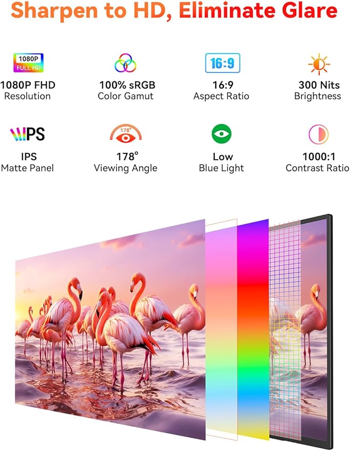 HotYeah 23.8" 100Hz Portable Monitor, 1080P FHD 100% sRGB IPS USB-C HDMI Large External Monitor, Home Gaming 2nd Screen w/180° Adjustable Kickstand for MacBook, Laptop, PC, Phone, Tablet, Switch, PS5