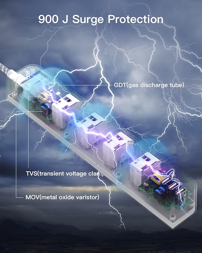 One Beat 5 ft Extension Cord,Power Strip Surge Protector 8 Widely AC Outlets 3 USB,Flat Plug, Desktop Charging Station with Overload Protection,Wall Mount for Home,Office,Travel,Computer ETL Listed