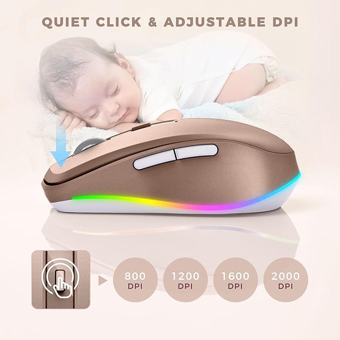 PEIOUS Wireless Mouse Jiggler - LED Wireless Mice with Build-in Mouse Mover, Rechargeable Moving Mouse for Laptop with Undetectable Random Movement Keeps Computers Awake - Gold