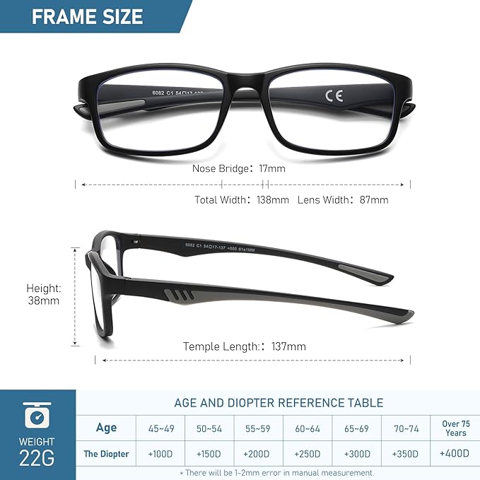 Sport Reading Glasses Men Photochromic Lens Blue Light Blocking Computer Reader Wide Style Spring Hinge Eyeglass LK6082
