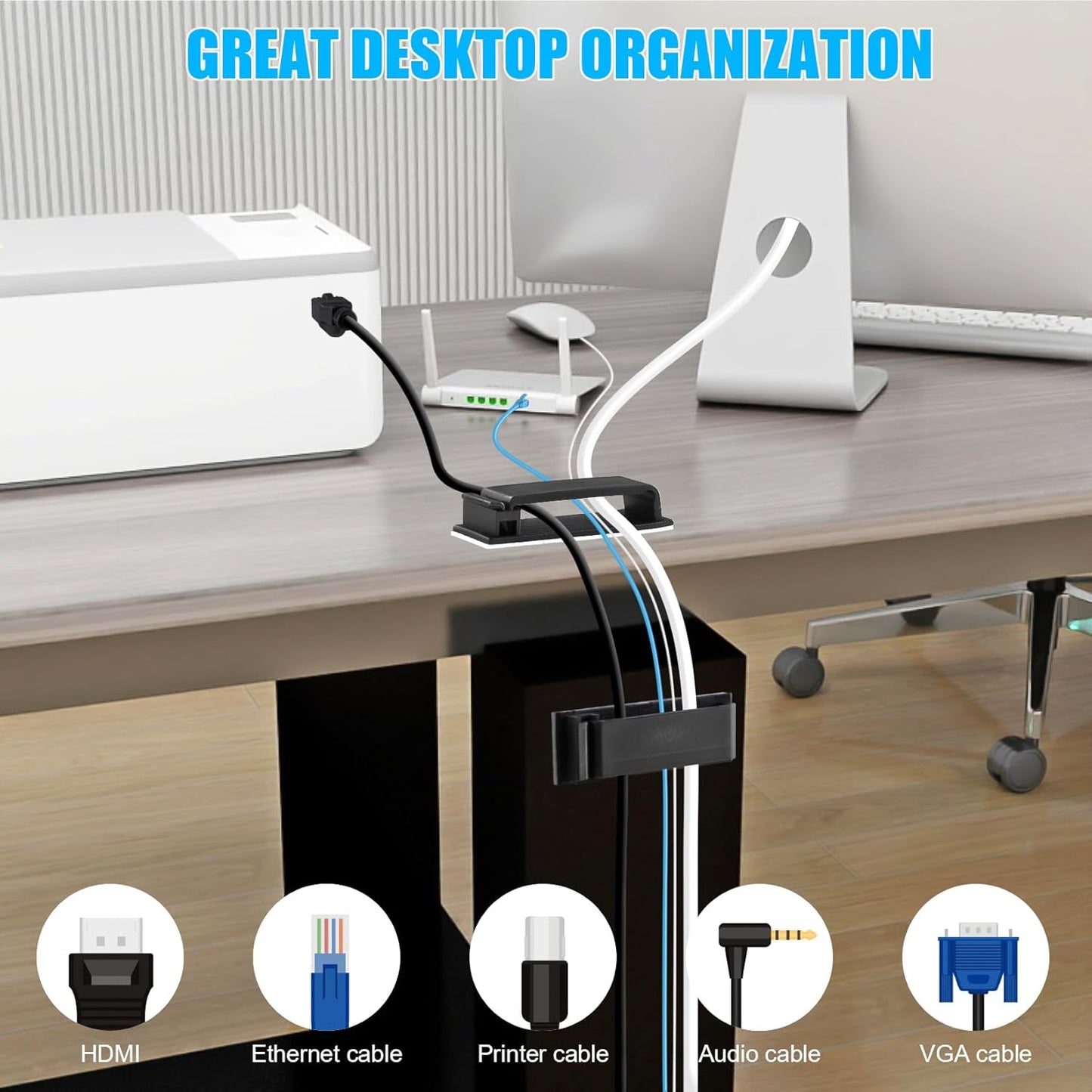 XHF 40 PCS Self Adhesive Cable Clips(XL) Black,Wire Clips Cable Management Wire Organizer Cord Holder for Under Desk, Car, Wall, TV PC Ethernet Cable