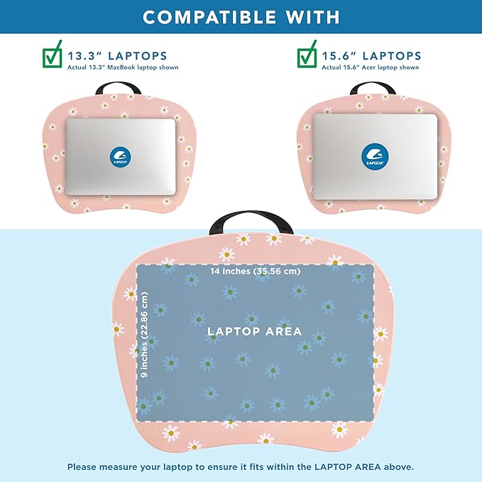 LAPGEAR MyStyle Portable Lap Desk with Cushion - Pink Daisy - Fits up to 15.6 Inch Laptops - Style No. 45336