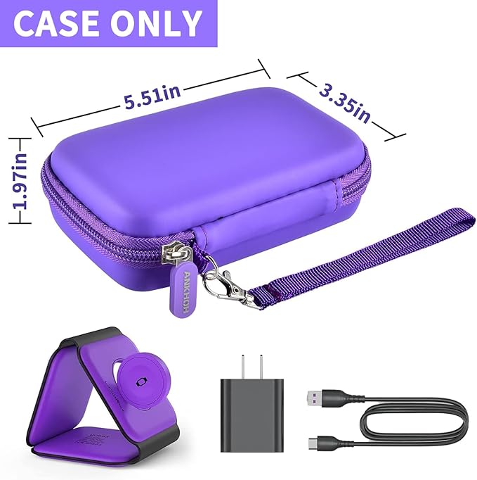 Travel Case for UCOMX for Nano/for Iseyyox/for LISEN/for RTOPS 3 in 1 Wireless Charger, Foldable Magnetic Charging Station Storage Holder Bag for Fast Charge Pad Cable and Adapter, Purple-Box Only