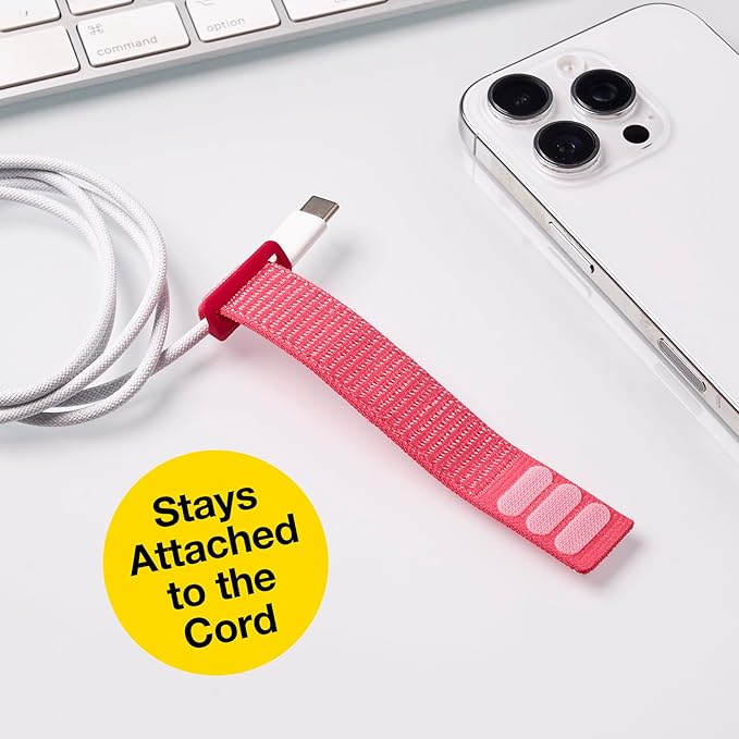 Wrap-It Storage Cinch Straps - 5" (8-Pack) Coral - Appliance Cord Organizer and Cable Ties for Chargers and Home Office Accessories