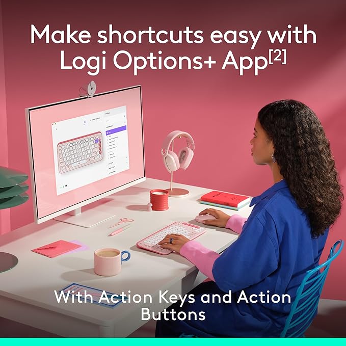 Logitech POP ICON Combo, Bluetooth Keyboard and Mouse Combo, Comfortable Typing, programmable Keys and Buttons, Quiet clicks, Easy-Switch up to 3 Devices - Rose