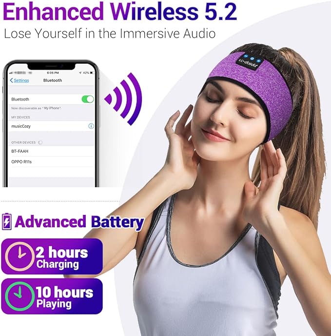 LC-dolida Sleep Headphones Bluetooth Headband Sleeping Wireless Headband Headphones with Thin HD Stereo Speakers Perfect for Side Sleepers, Sport, Yoga, Travel