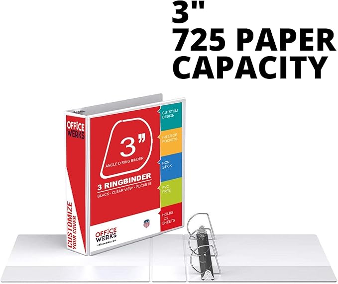 3 Ring Binder, Professional Angle D Ring Vinyl 3 Inch, Presentation Folder for Standard Pages 8.5 x 11 with Pockets, Crystal Clear View White (12 Pack) for Office Supplies