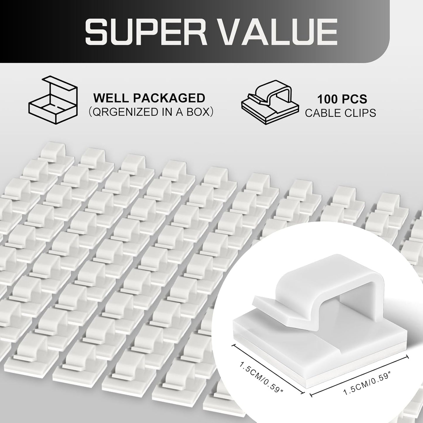 100PCS Cable Clips, Adhesive Wire Clips Strong Cord Clips Wire Holders, Cable Management Clips for Desk, Wall, Car, TV, Ethernet Cable (White, Small)