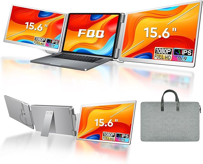 Laptop Screen Extender, 15.6-inch FHD 1080P IPS Triple Screen Portable Monitor Extender 12–18.5 inch, Portable Laptop Extended Monitor Compatible with Windows and MacBook
