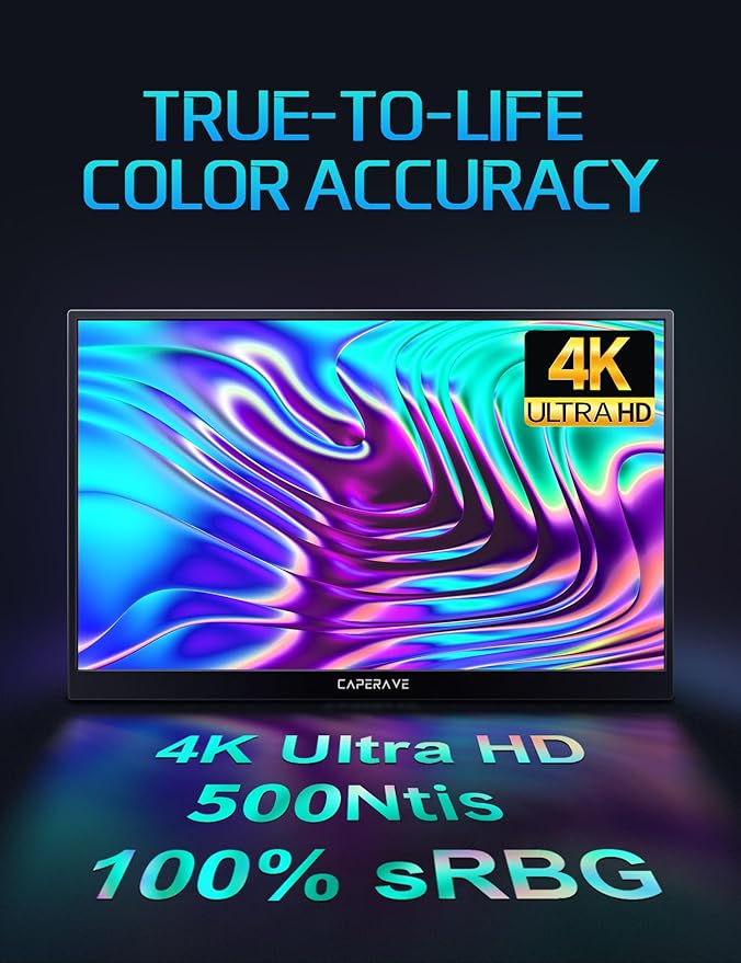 17.3" Portable Monitor 4K, 500 Nits 3840 * 2160p 100% Adobe RGB Travel Monitor with Bulit-in Kickstand & Speakers, Portable Computer Monitor, External Monitors for Laptop PC Xbox Switch PS4/5