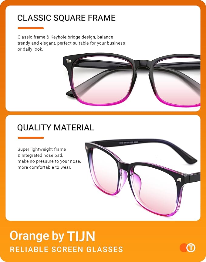 TIJN Blue Light Blocking Glasses for Women Men Clear Frame Square Nerd Eyeglasses Anti Blue Ray Computer Screen Glasses
