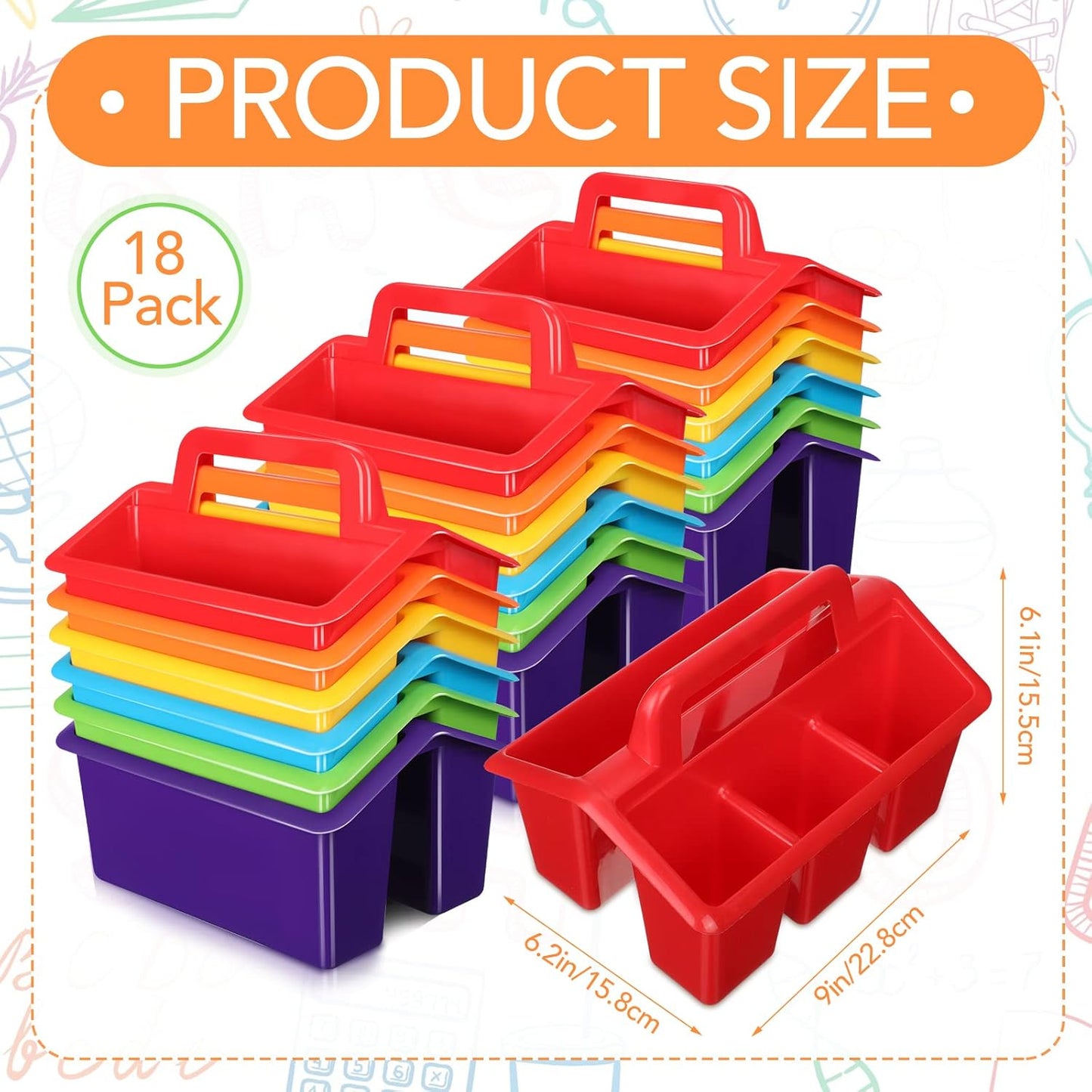 WILLBOND 18 Pcs Classroom Storage Caddies Stackable Utility Caddies with 4 Compartment Plastic Caddy with Handle Portable Classroom Storage Bins Organizers for Kindergarten Schools Art Craft Supplies