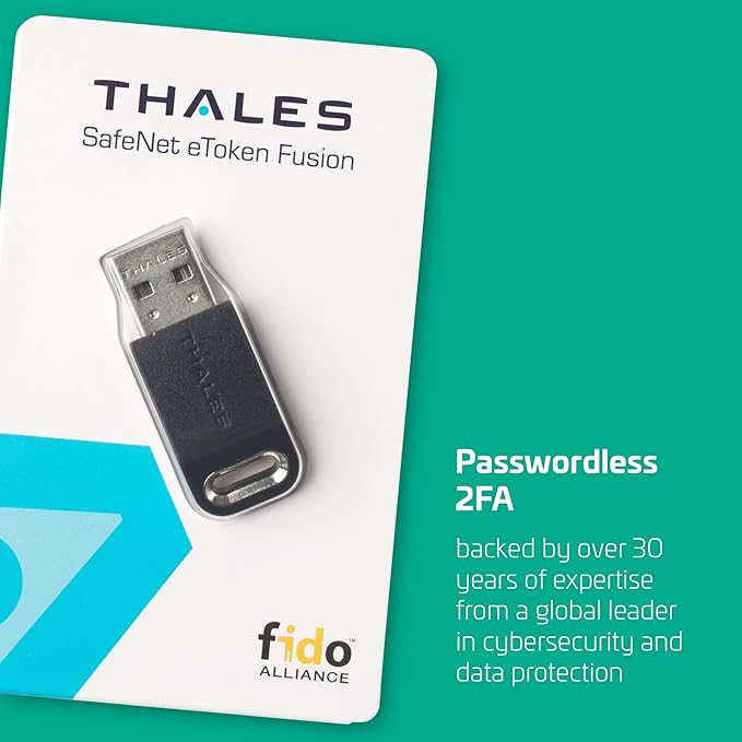 Thales - SafeNet eToken Fusion - Phishing-Resistant FIDO2 Certified Security Key for Digital Certificates or Web Apps & Desktop Authentication - USB-A