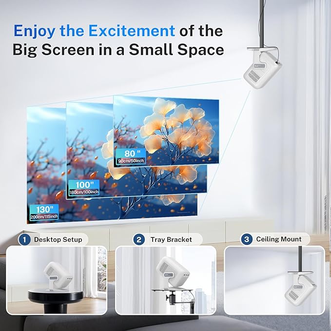 Smart Projector Android OS, Native 1080P Full HD 4K Support 12000 Lumens, Built-in Apps, Electric Focus & Auto Keystone Portable Projector with Dolby Sound, WiFi&Bluetooth, Compatible with iOS/HDMI