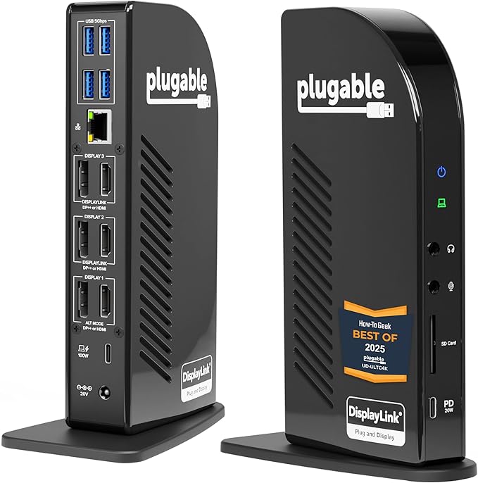 Plugable 13-in-1 USB C Docking Station 4K Triple Monitor with 100W Power Delivery | USB C Dock for Windows, Mac, ChromeOS, Thunderbolt | Driver Required | 3X HDMI and 3X DisplayPort (UD-ULTC4K)