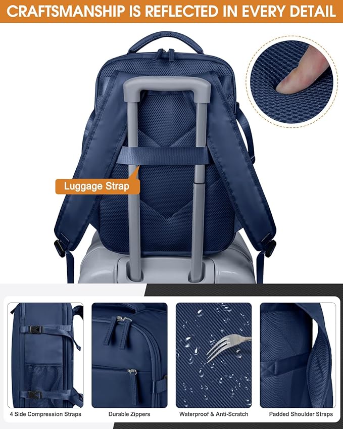 Capolo Travel Backpack for Women Men Waterproof Laptop Backpack Airlines Approved Carry On Backpack Bag Computer Bookbag for Business, Work, Traveling Fits 15.6 Inch Laptop(Dark Blue)