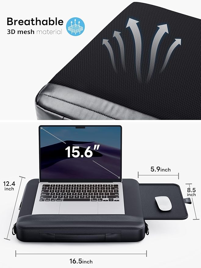 SAIJI Portable Laptop Lap Desk w/Retractable Mouse Pad Tray - Multifunction Lap Desk with Storage for Travel, Office and Home, Fits up to 15.6 inch Laptops (Black)
